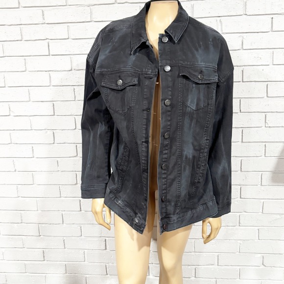 Free People Oversized Washed Black Denim Trucker Jacket Women's - Picture 5 of 6